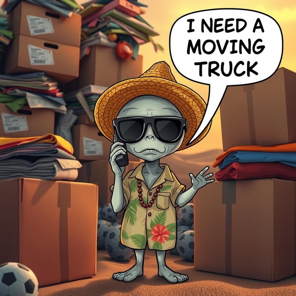 Chibi Alien Moving in Surreal Landscape