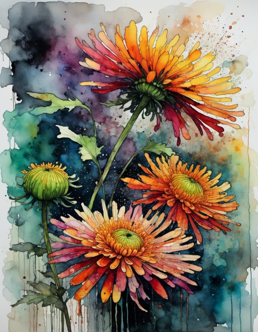Chrysanthemum in the Rain: Neurographic Ink Art