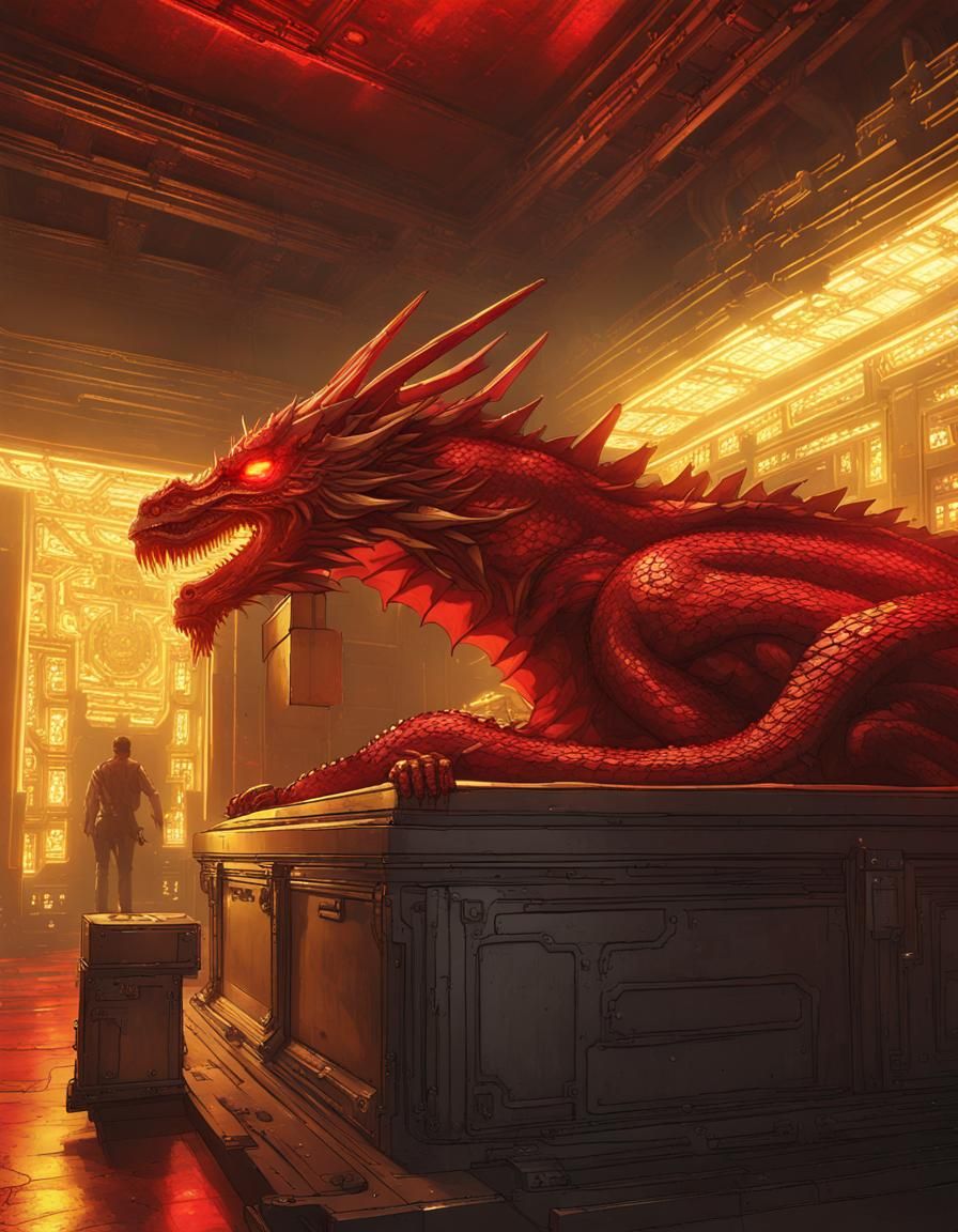Dragon Sleeps on Treasure in Cyberpunk Vault