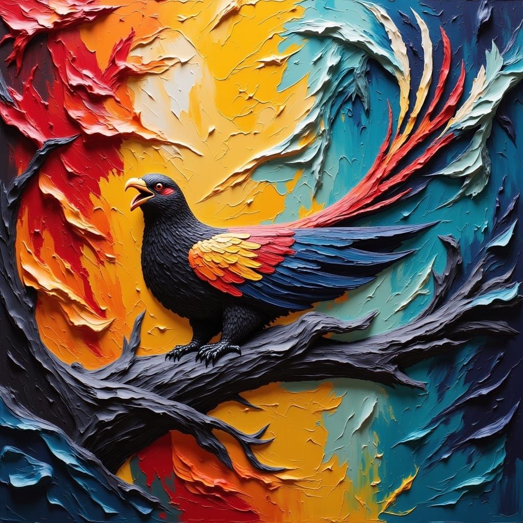 High Contrast Paper Birds in Impasto Style