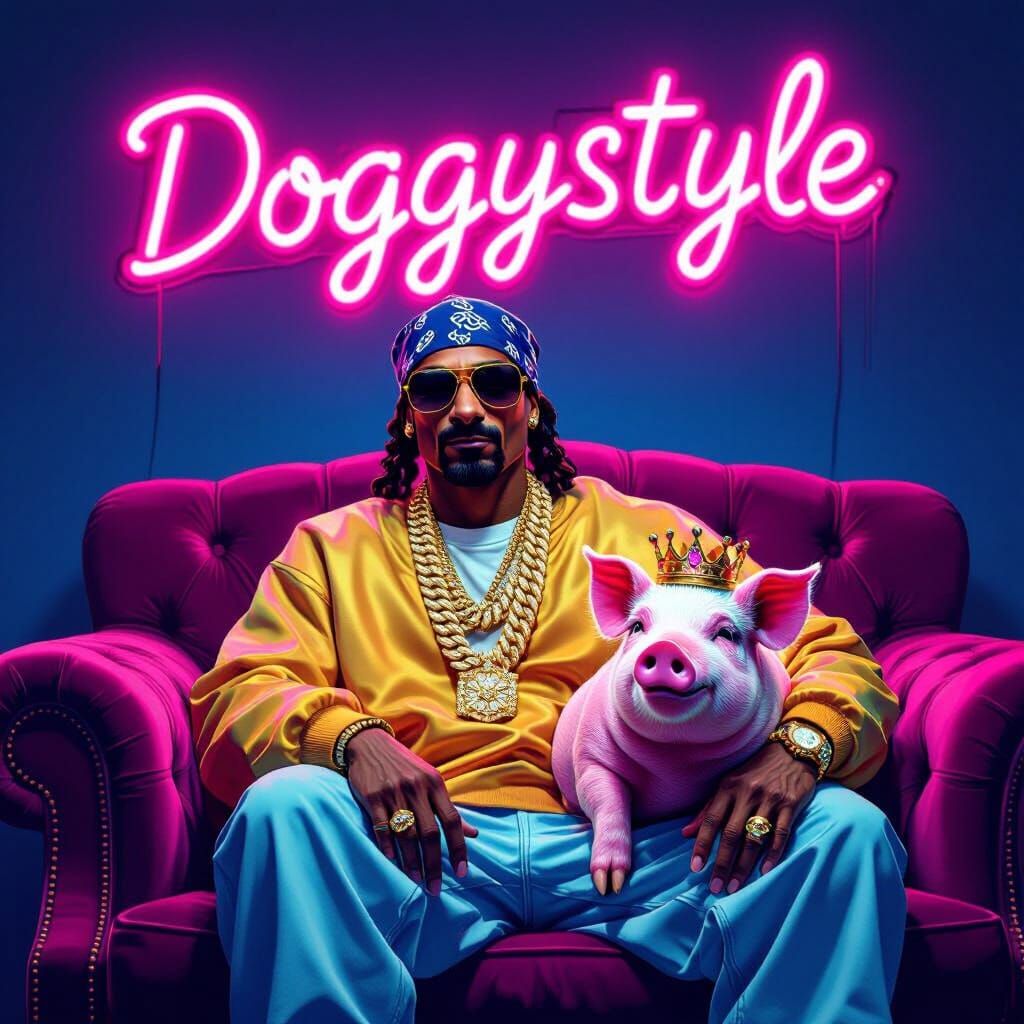 Snoop Dogg and Crowned Pig in Pop Art Style