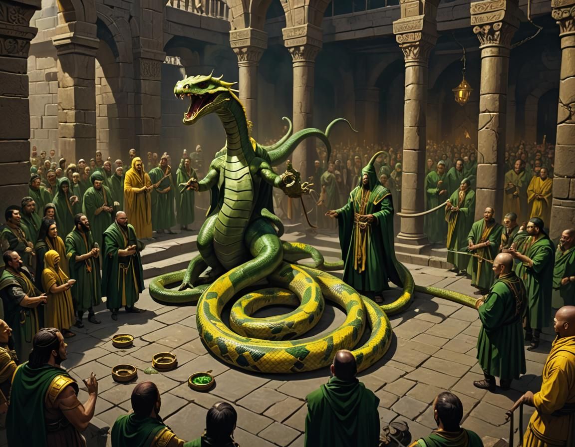 Giant Horned Snake Ceremony in a Snake Temple