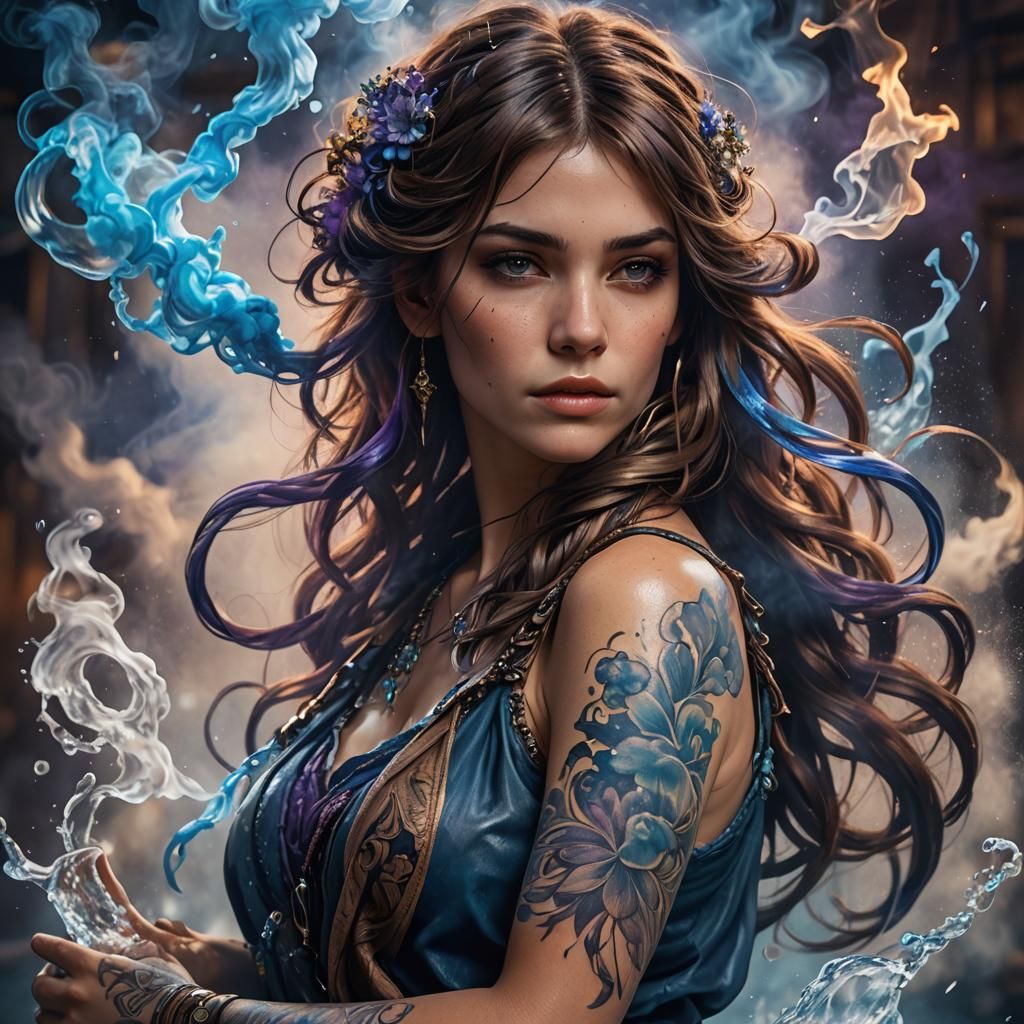 Blue Stranded Woman Portrait in Dynamic Lighting