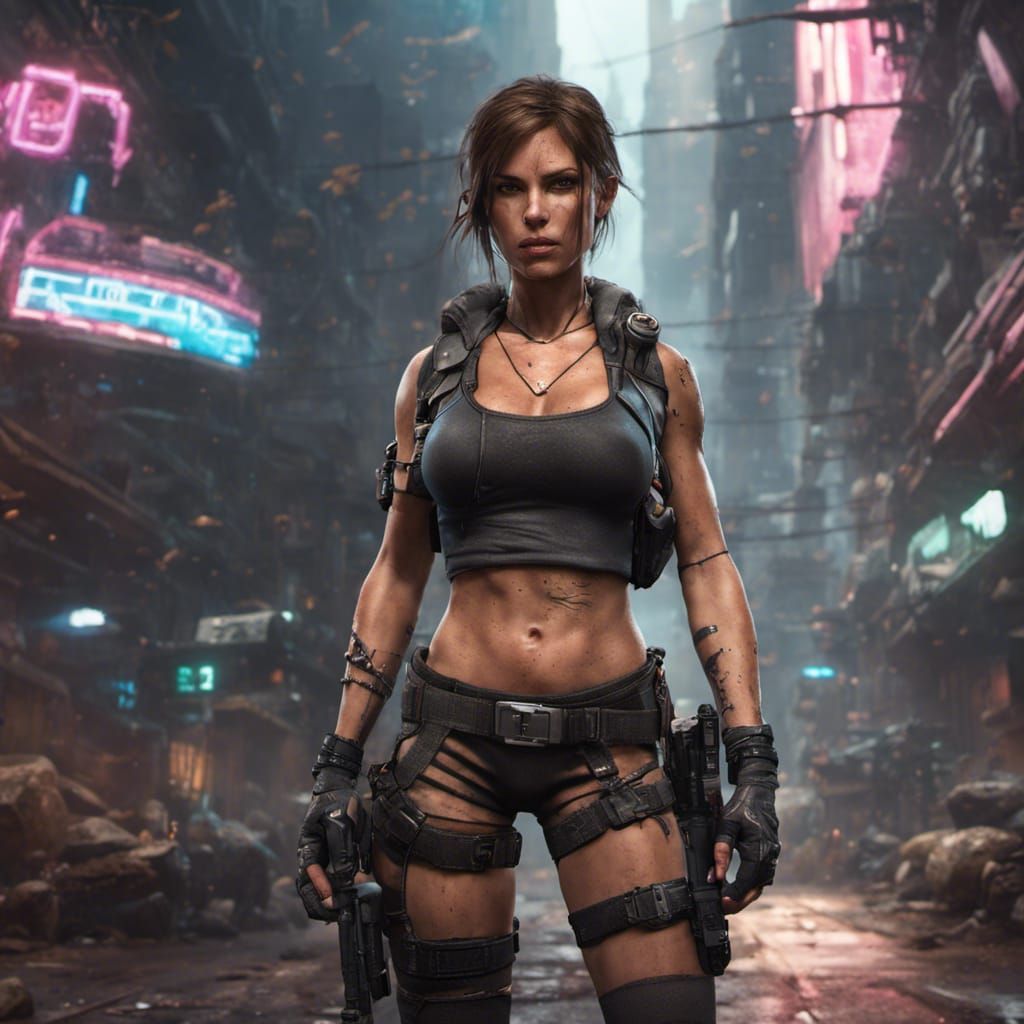 Lara Croft in Skimpy Cyberpunk Outfit