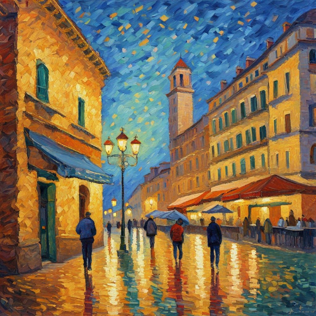 San Remo Cityscape Oil Painting in Expressionist Style