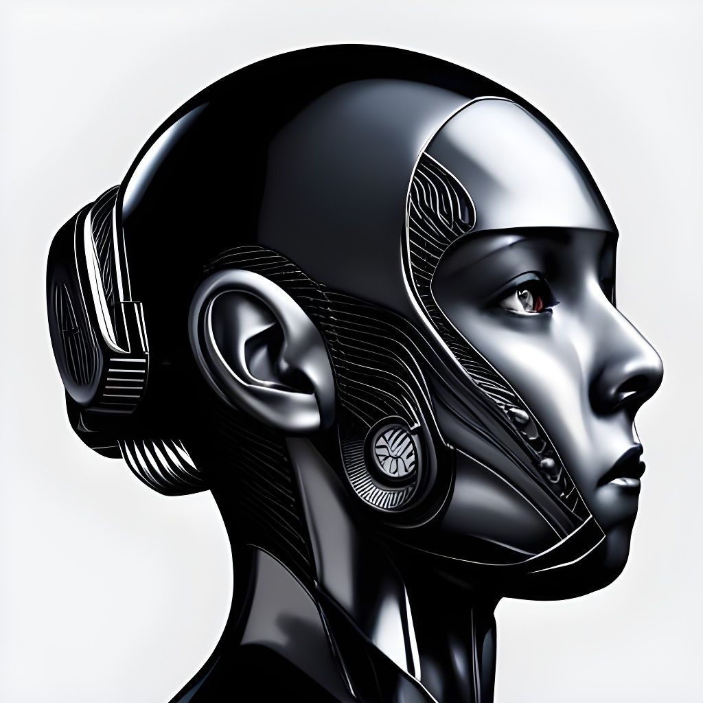 Sleek Gynoid Drone in Black Latex, Hyperdetailed Portrait