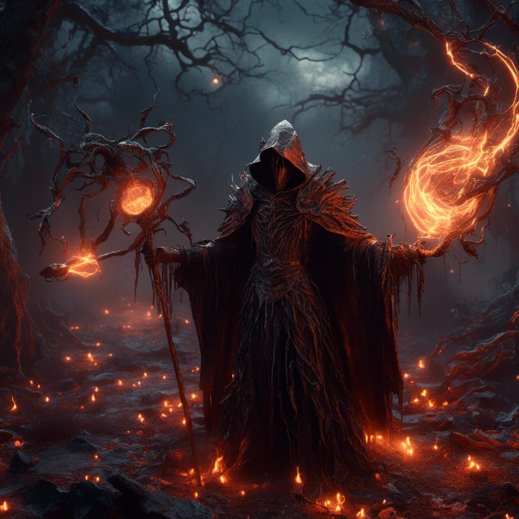Sanguine Sorcerer Casting Spell in Dark Fantasy World