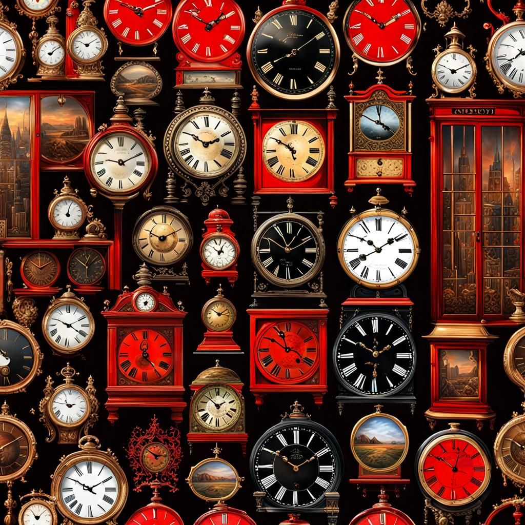 Detailed Clocks Counting Down to Midnight in Airbrush Style