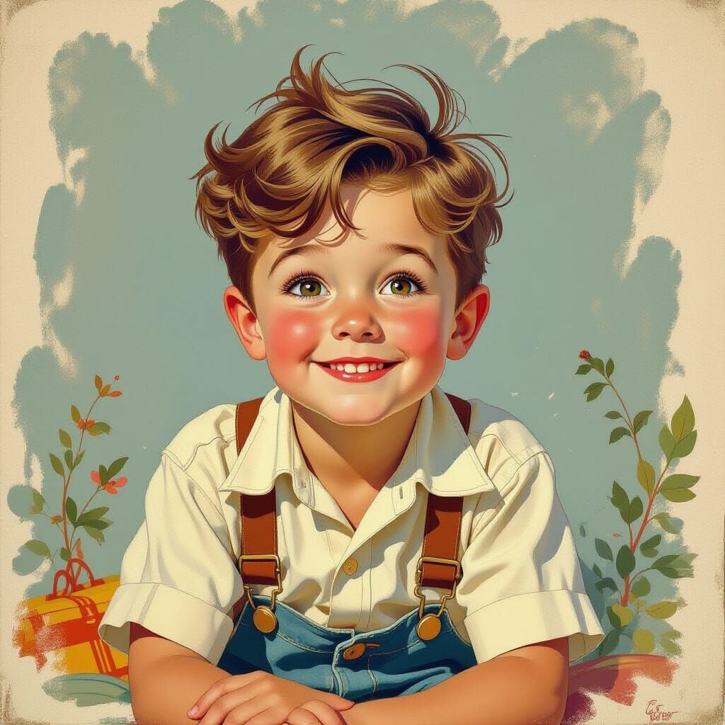 Mischievous Boy Surrounded by Whimsy