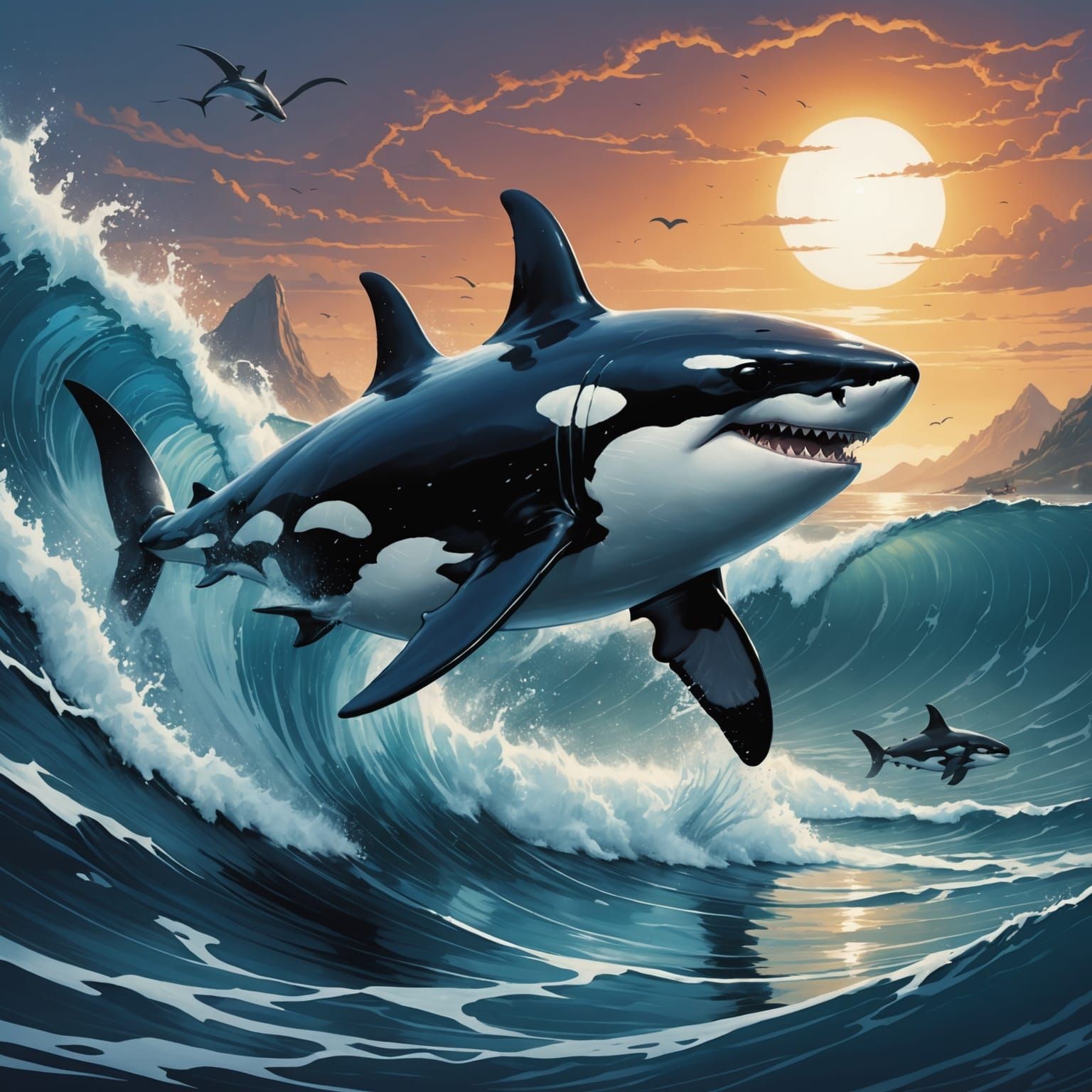 Cyberpunk-Styled Orca-Shark Hybrid