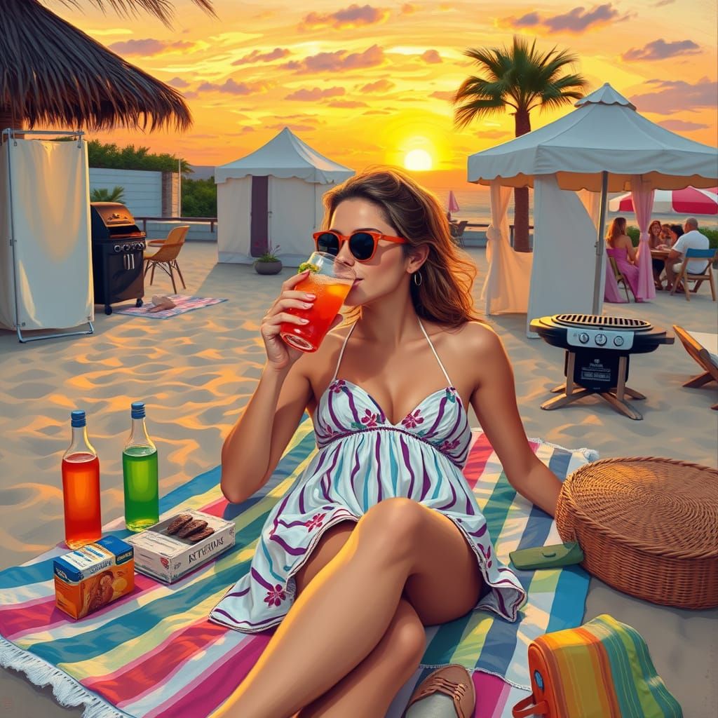 Summer Beach Party in Hockney Style