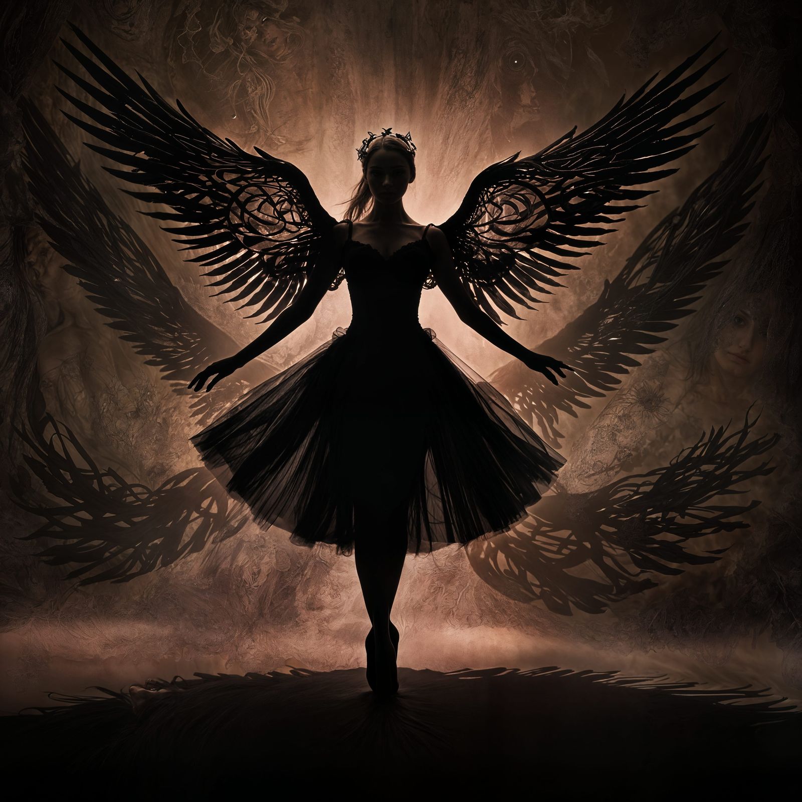 Dark Angel with Celtic Dress in Chiaroscuro