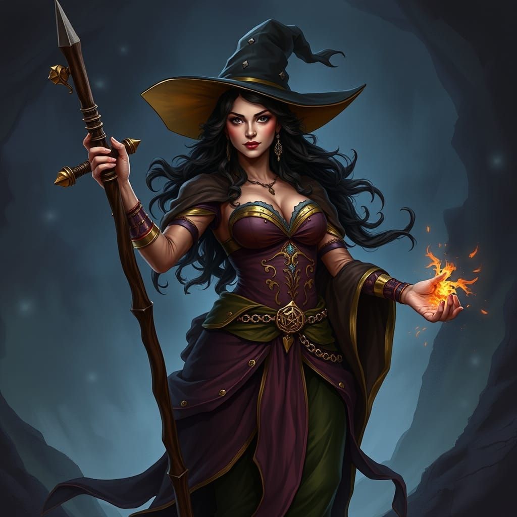 Esmeralda as Witch in D&D Art Style