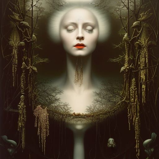 Surreal Gothic Installation with Cage and Bloody Elements