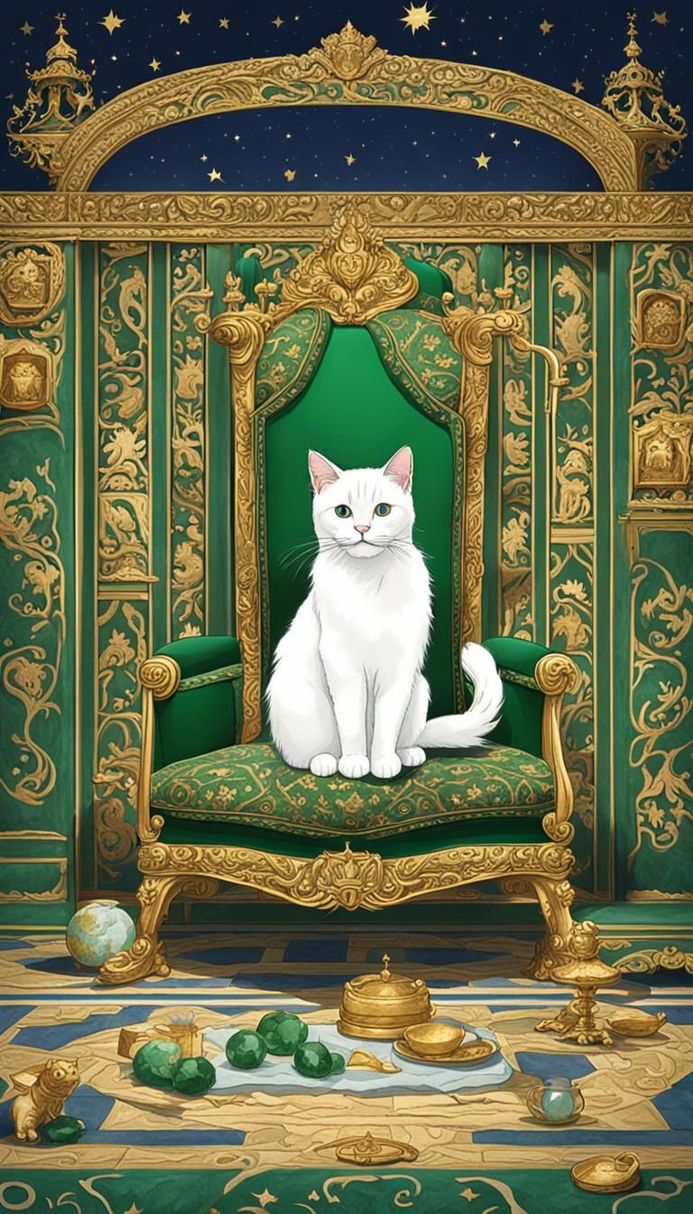 Emerald Prince: A Royal Cat in Detailed Matte Painting