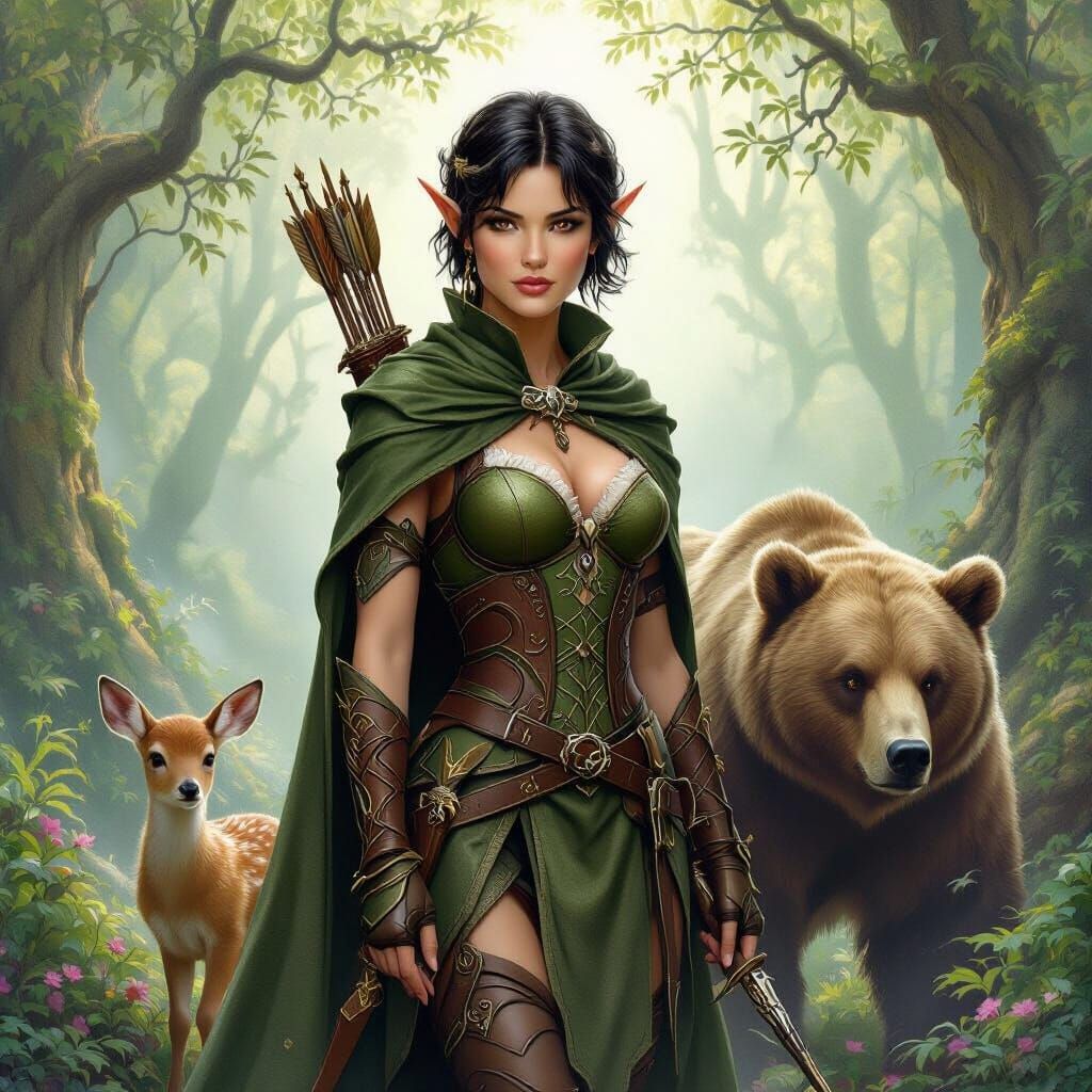 Wood Elf Ranger in Fairytale Forest, Ethereal Fantasy Art