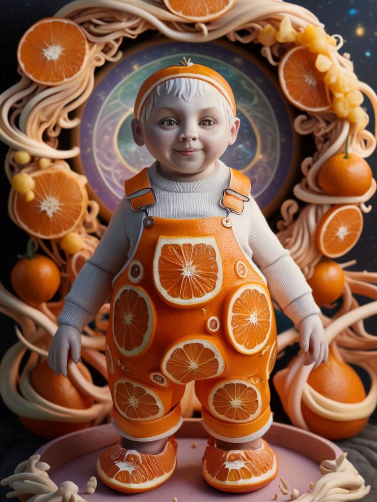 Tangerine Couture Portrait in Soft Sculptural Style