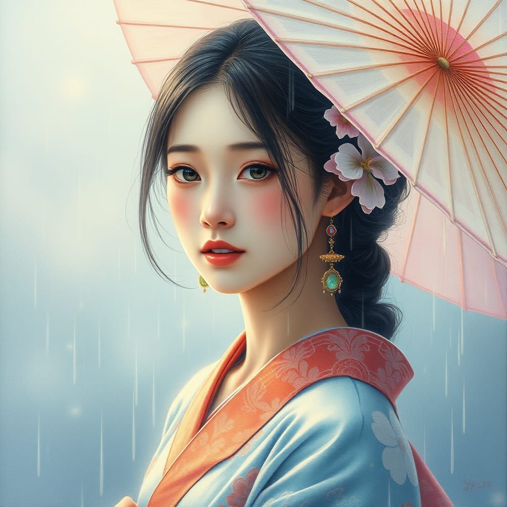 Ethereal Japanese Woman Portrait in Secessionist Style