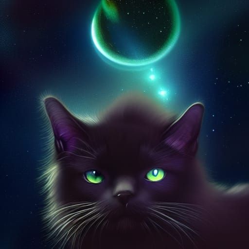 Realistic Cat in Outer Space Landscape