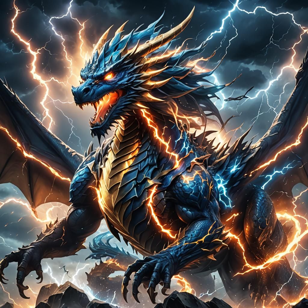 Anime Lightning Dragon in Stormy Air