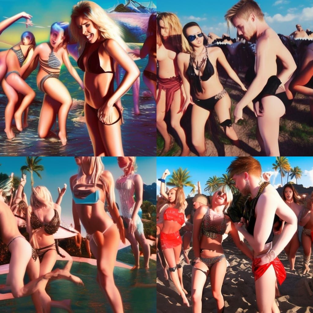 Miley Cyrus Beach Party in Comic Book Style
