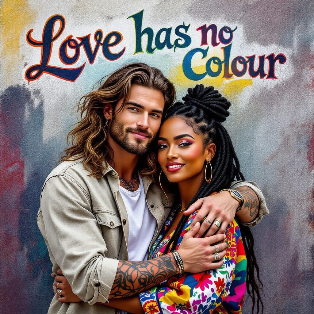 Embracing Couple in Vibrant Abstract Graffiti Setting