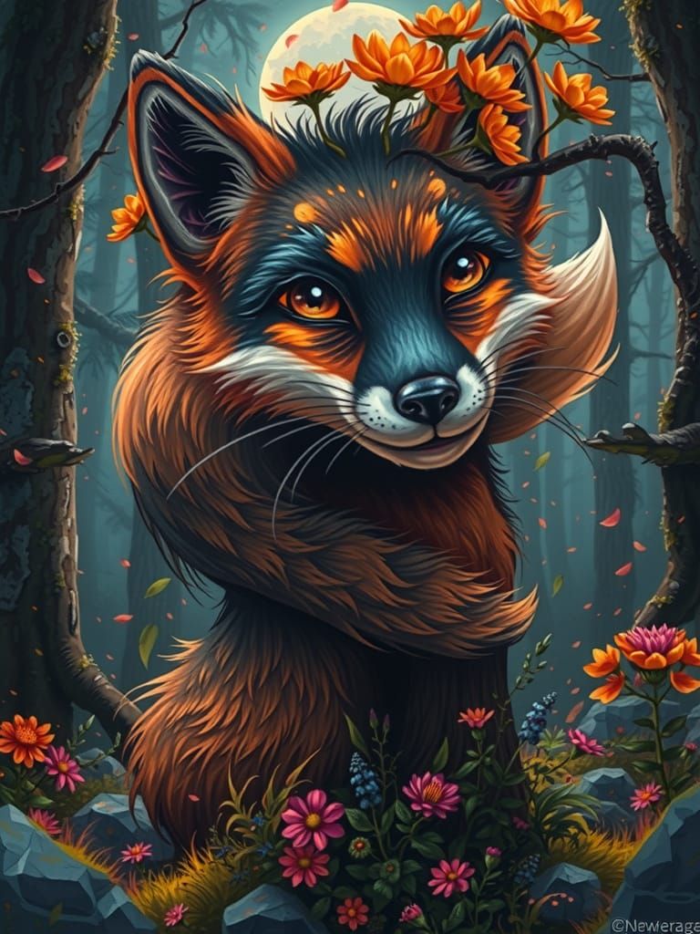 Serene Fox in a Mystical Forest Landscape