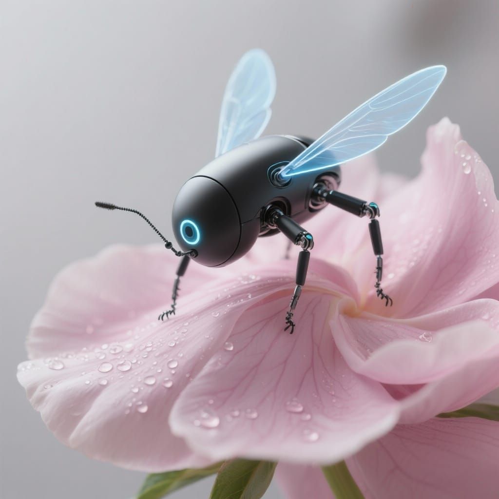 Peony Petal with Minimalist Robotic Pollinator