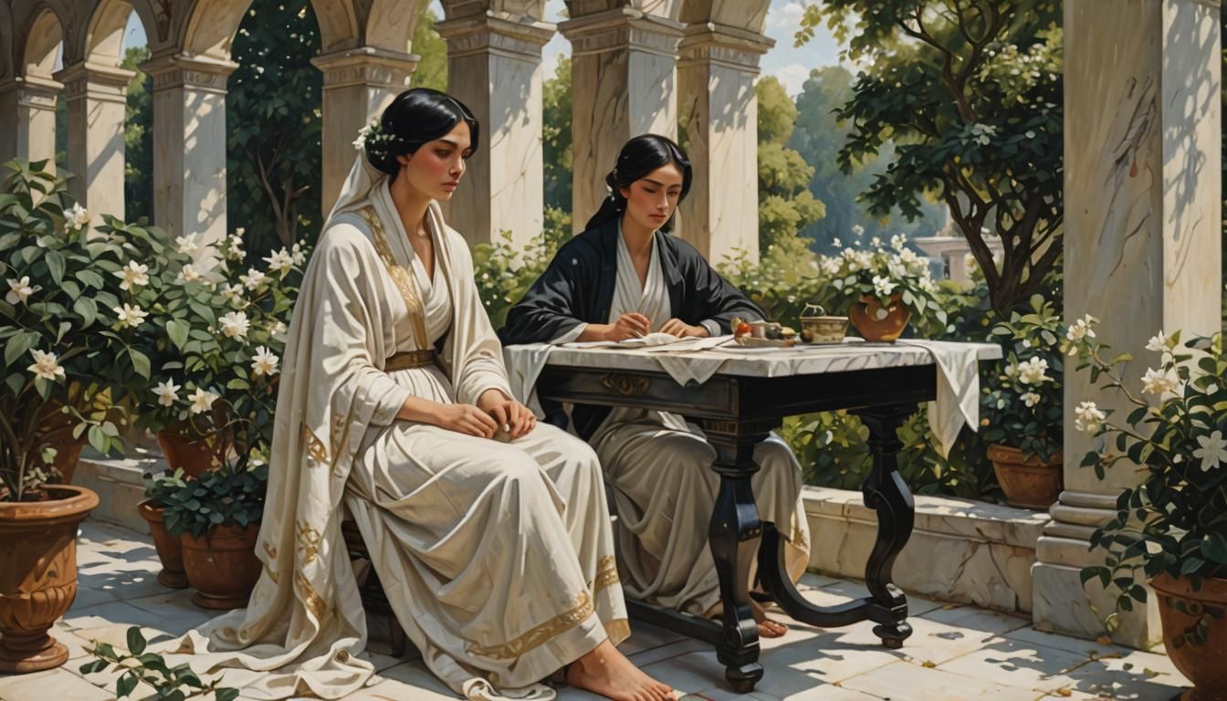 Soviet Realism Portrait in Jasmine Loggia