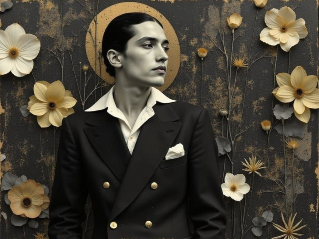 Art Deco Men in Suits with Floral Elements