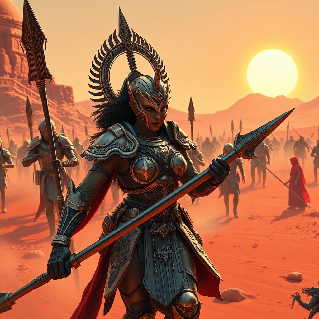 Cyberpunk Warrior Queen Leads Epic Battle on Alien Planet