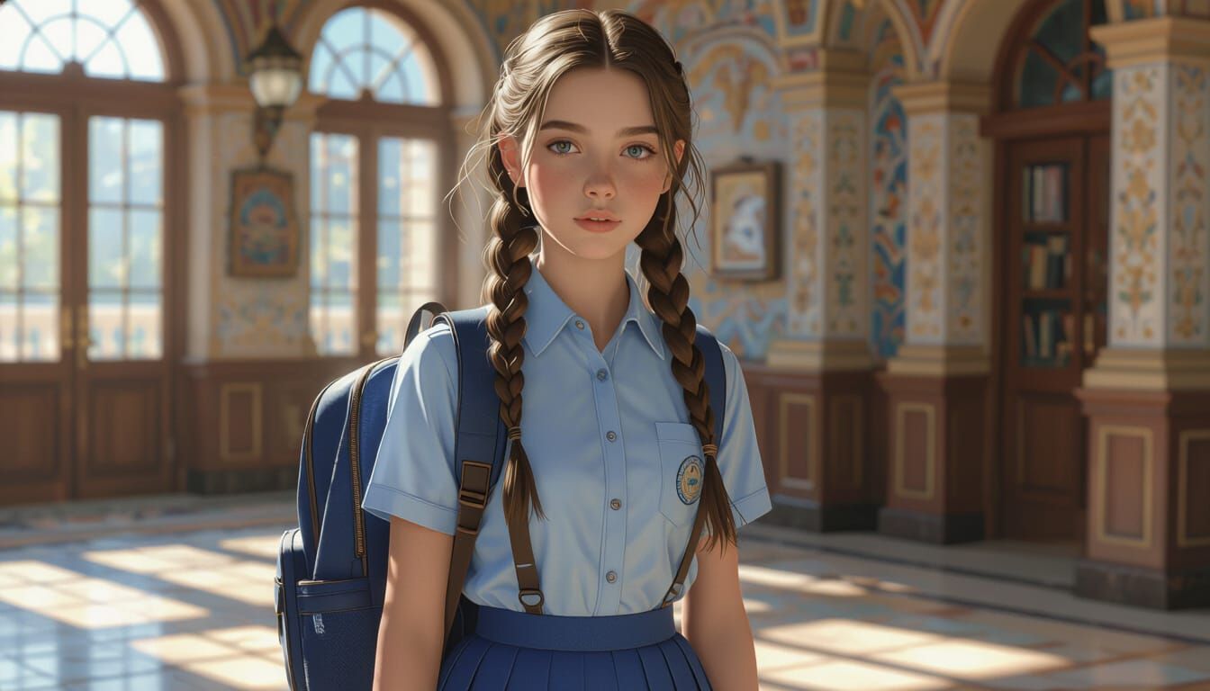 School Girl Portrait in Fantasy Realism Style