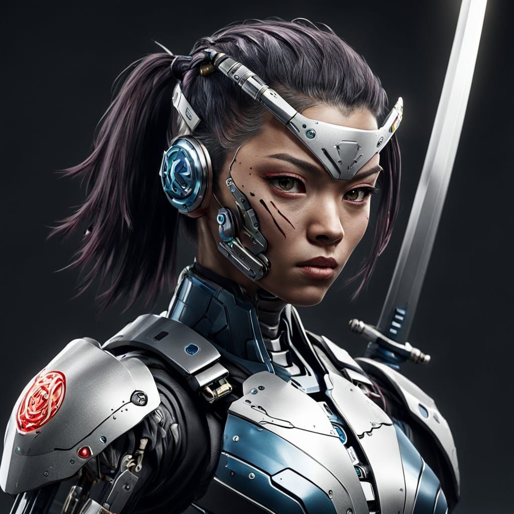 Cyborg Warrior Wielding Katana
