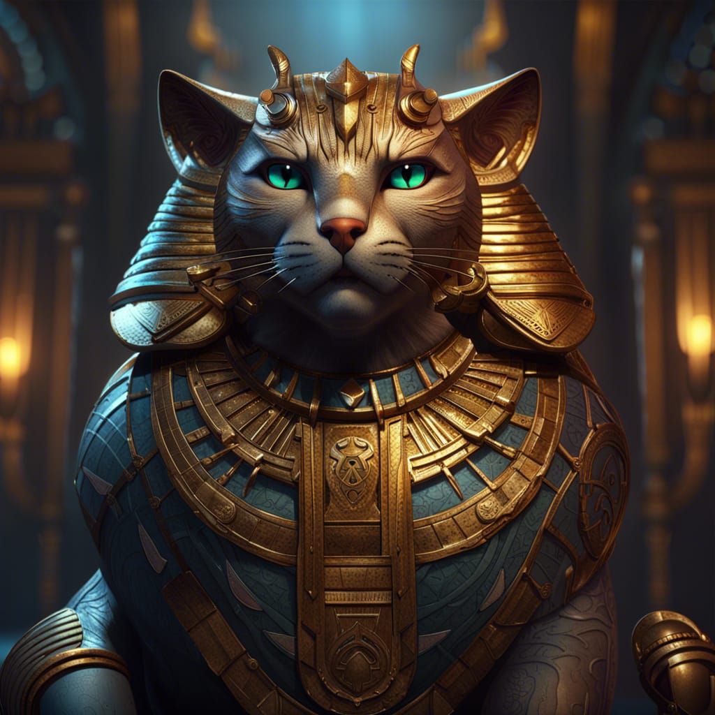Hyperdetailed Pharaonic Cat in Dark Fantasy Style