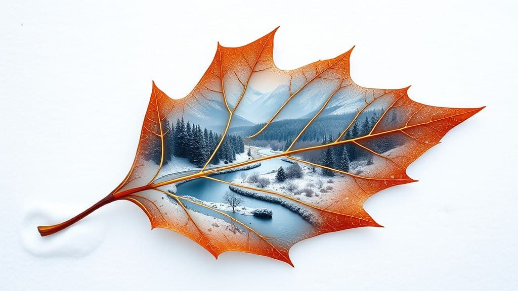 Winter Wonderland Within a Maple Leaf Silhouette