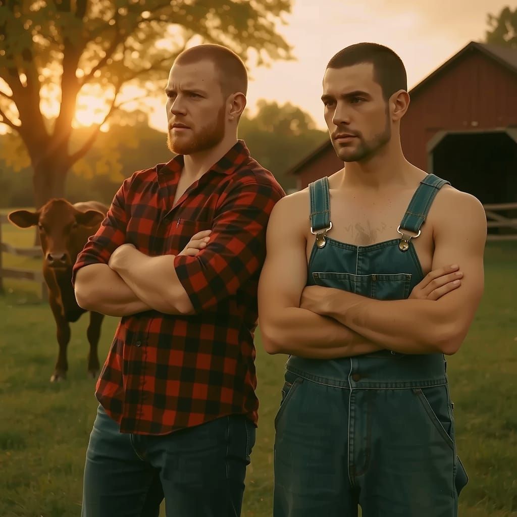 Hillbillies on Farm at Golden Hour, Sad Cow Watches