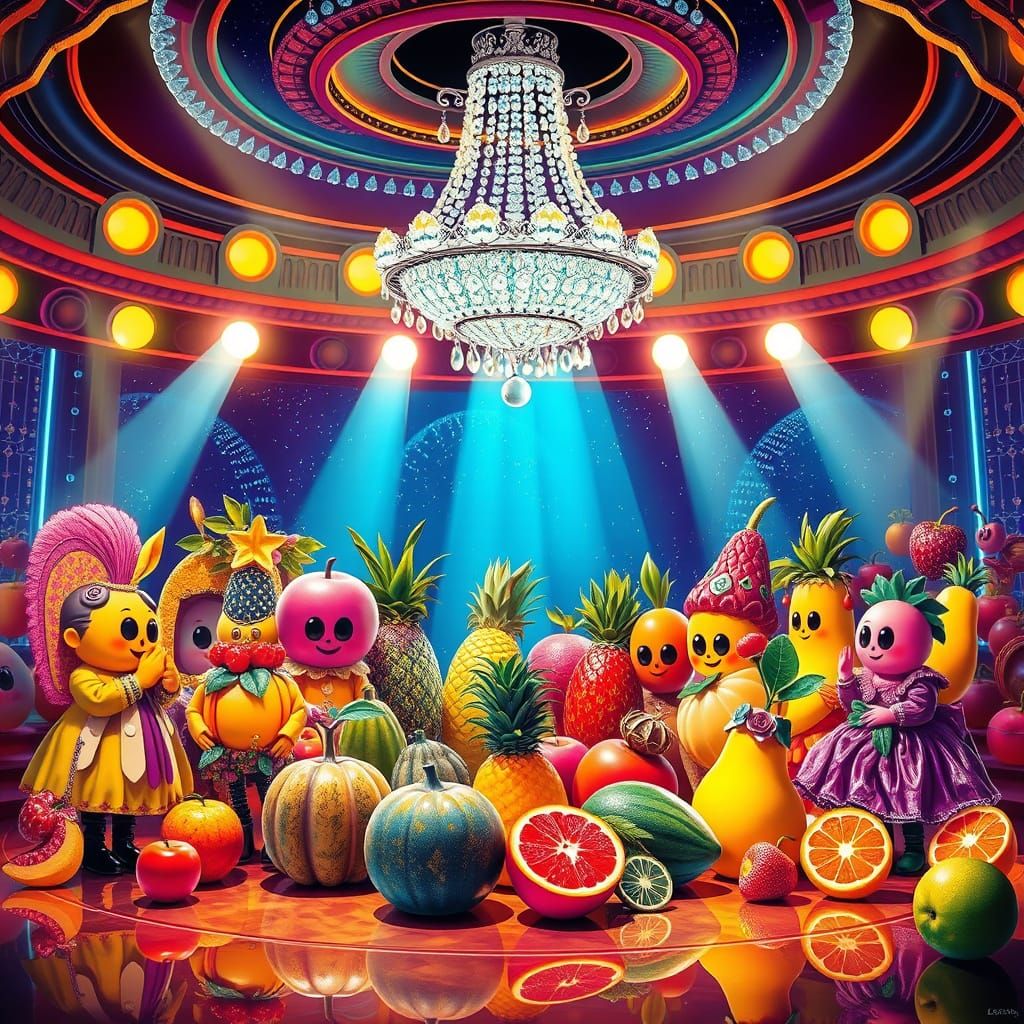 Fruits Perform on Stage in Pop Art Style