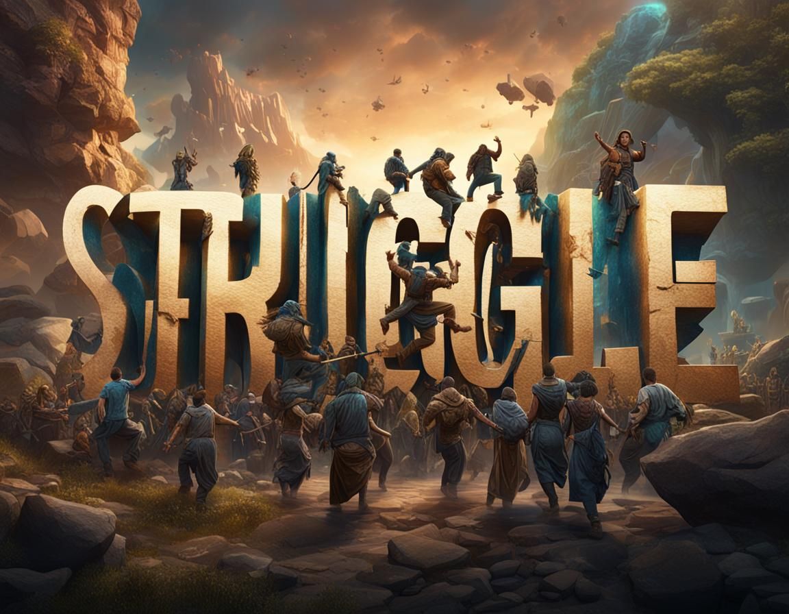Word Art: 'Struggle' Carried by Humanity