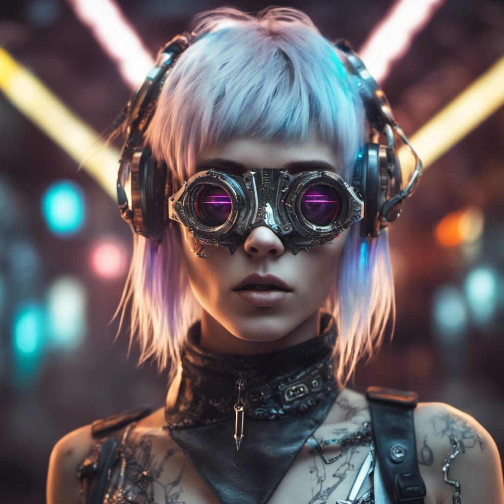 Cyberpunk Rocker Woman with Cyberware in HDR