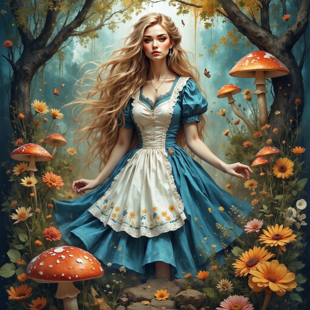 Woman in Whimsical Wonderland Landscape