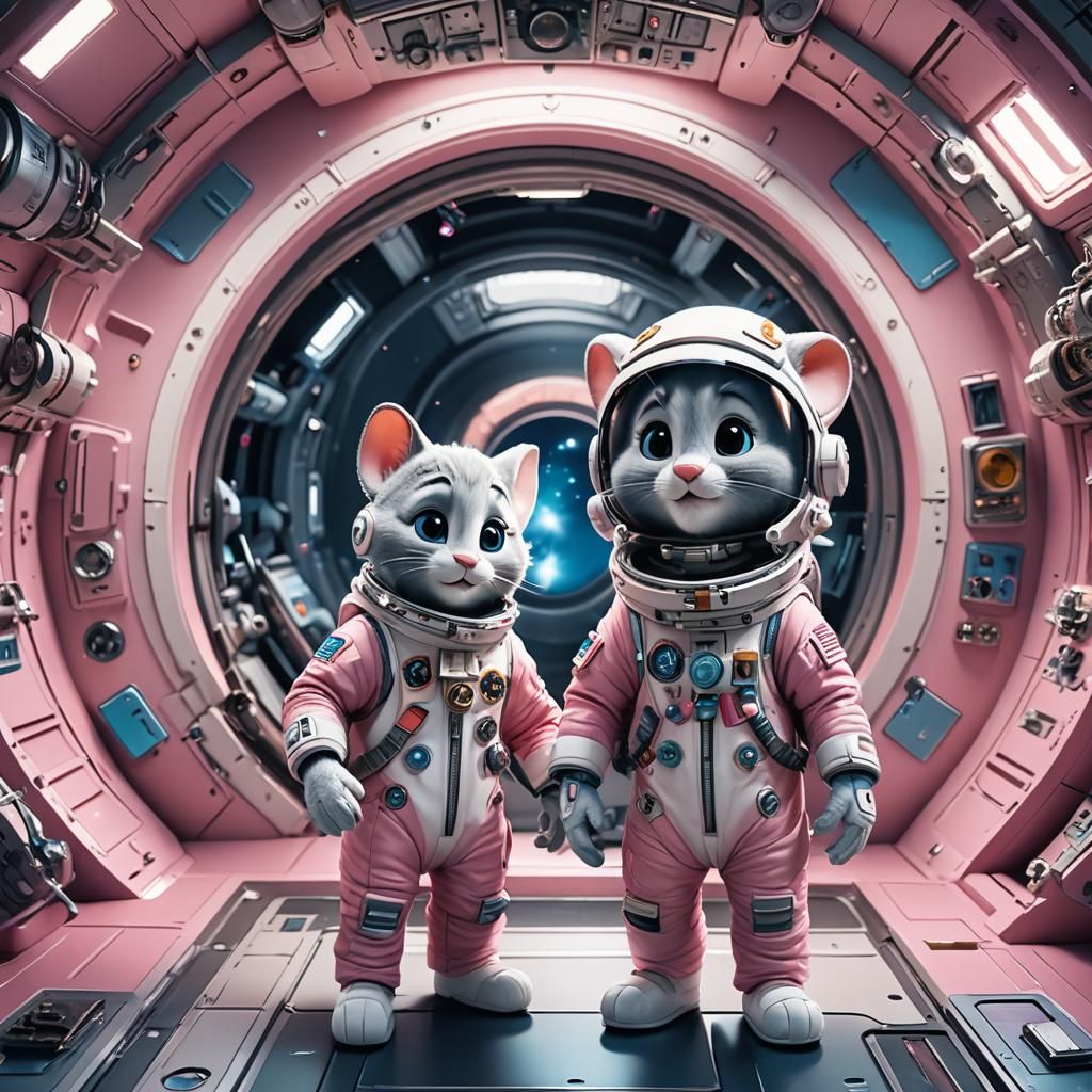 Tom and Jerry in Space: 3D Digital Art