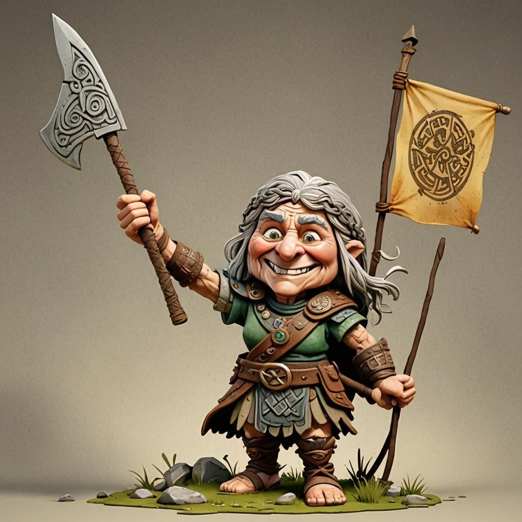 Funny 3D Cartoon of a Celtic Warrior Grandma