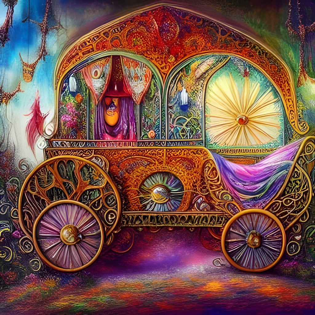 Enchanting Romany Wagon Interior in Miniature Painting Style