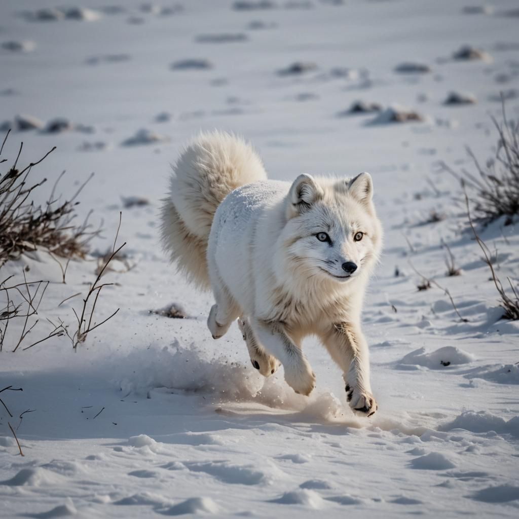Arctic Fox Running Through Winter Snowscape