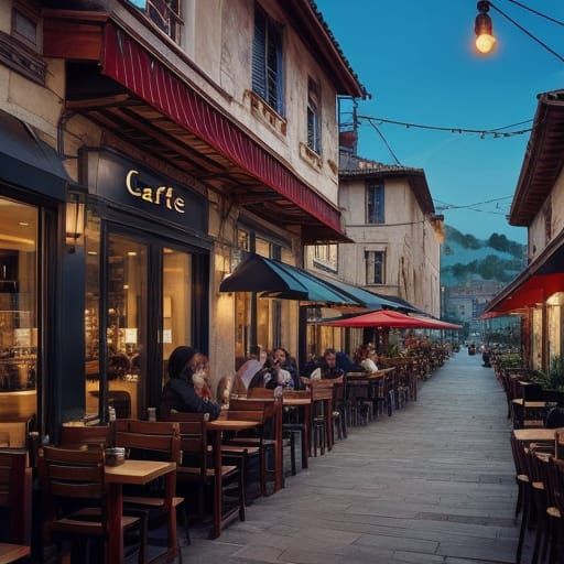 Cozy Cafe Scene in Watercolor Style
