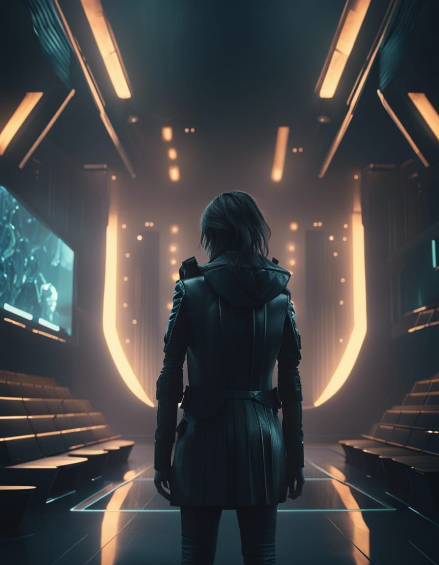 Cyberpunk Auditorium with Cinematic Lighting