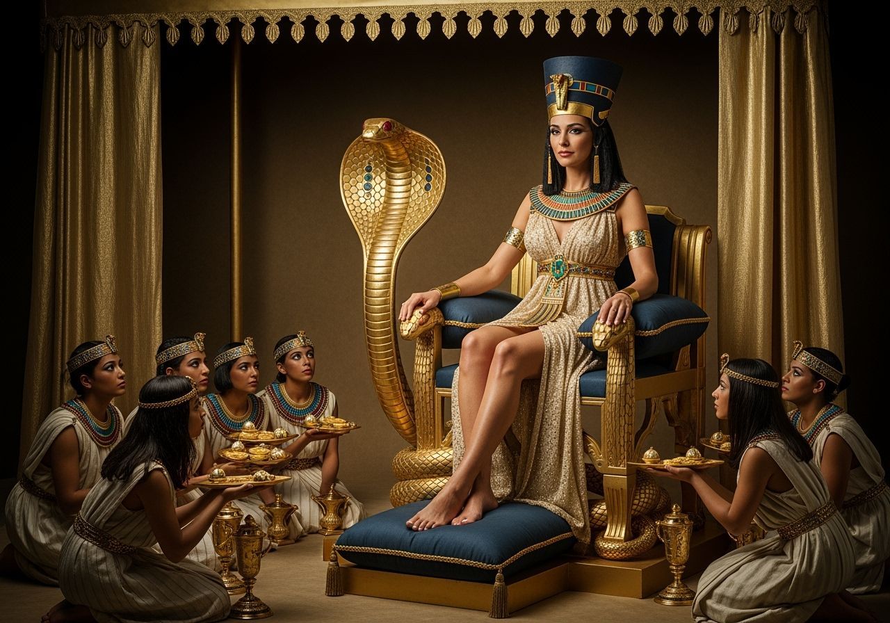 Egyptian Queen on Gold Throne, Color Portrait