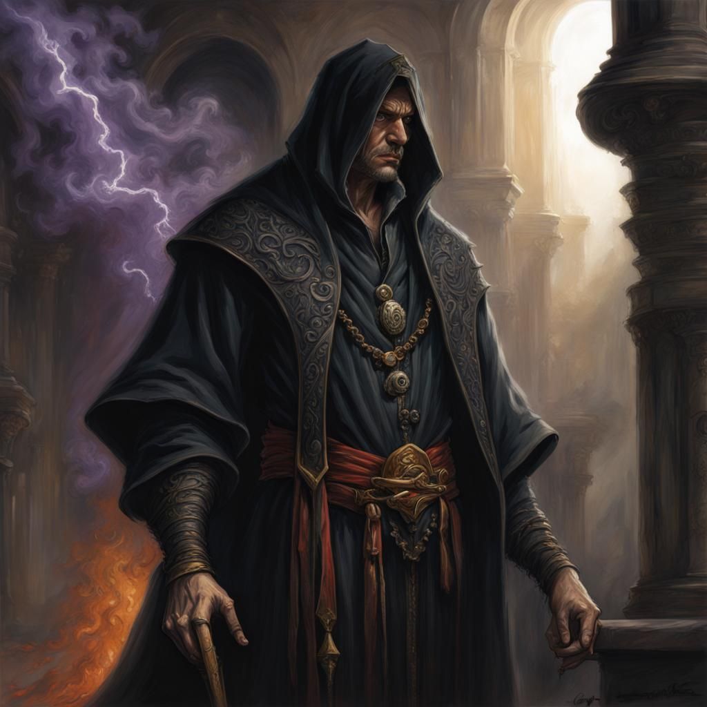 Dark Fantasy Mage in Black Clothing