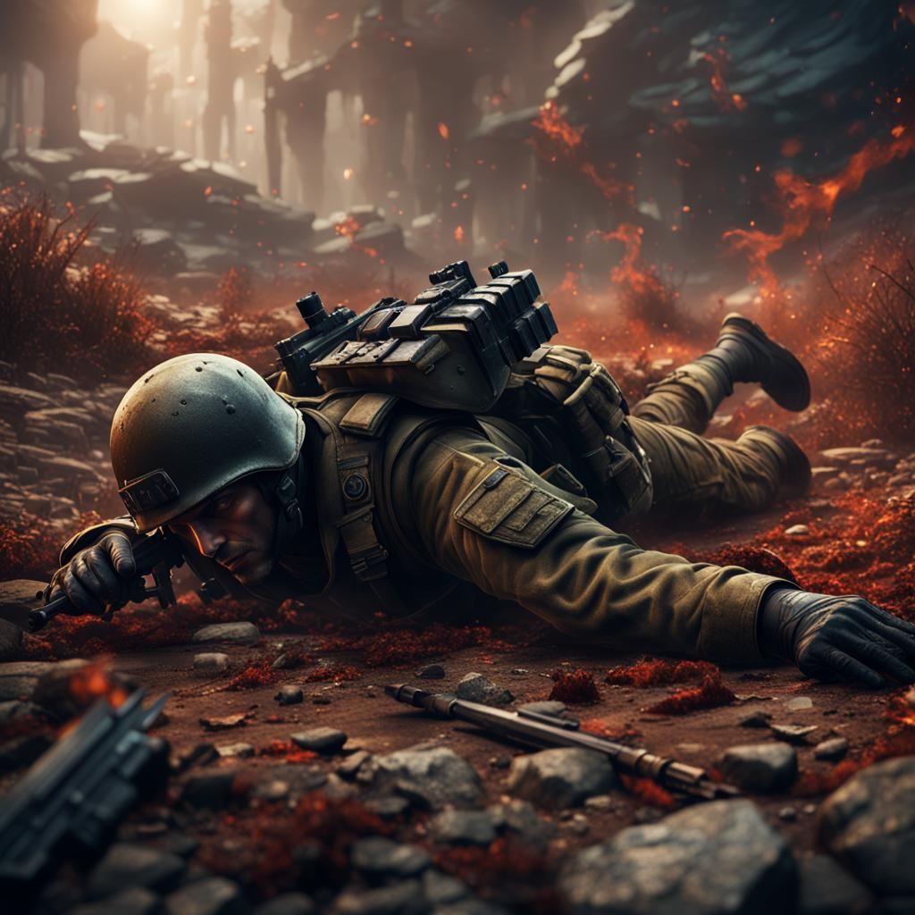 Wounded Soldier on Battlefield: Fantasy Concept Art