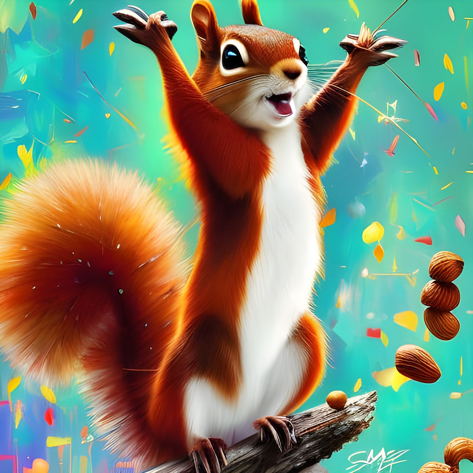 Cheerful Squirrel Leaping: Vibrant Digital Art